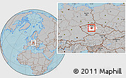 Gray Location Map of Praha-západ, highlighted parent region, hill shading