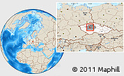 Shaded Relief Location Map of Praha-západ, highlighted country, highlighted parent region