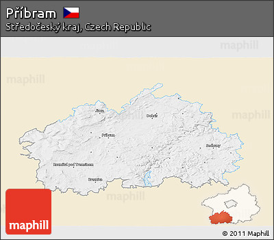 Classic Style 3D Map of Příbram, single color outside