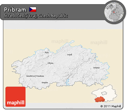 Classic Style 3D Map of Příbram, single color outside