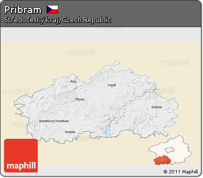 Classic Style 3D Map of Příbram, single color outside