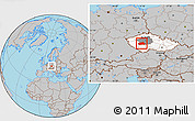 Gray Location Map of Příbram, highlighted country, highlighted parent region