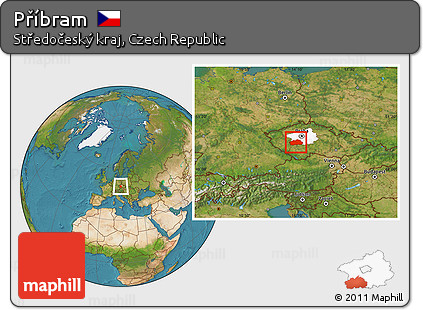 Satellite Location Map of Příbram, highlighted parent region