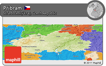 Physical Panoramic Map of Příbram, political outside