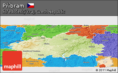 Physical Panoramic Map of Příbram, political outside