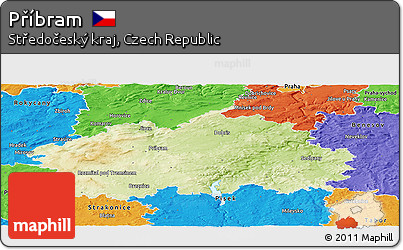 Physical Panoramic Map of Příbram, political outside