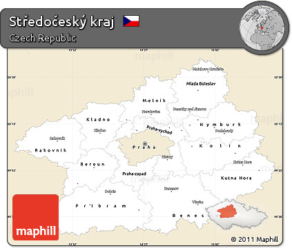 Classic Style Simple Map of Středočeský Kraj, single color outside