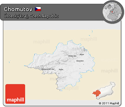 Classic Style 3D Map of Chomutov, single color outside