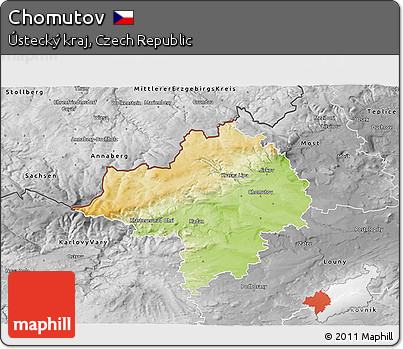 Physical 3D Map of Chomutov, desaturated