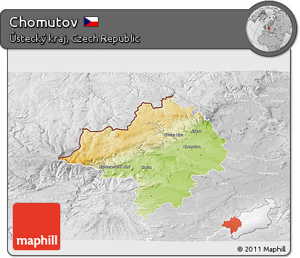 Physical 3D Map of Chomutov, lighten, desaturated