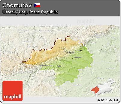 Physical 3D Map of Chomutov, lighten