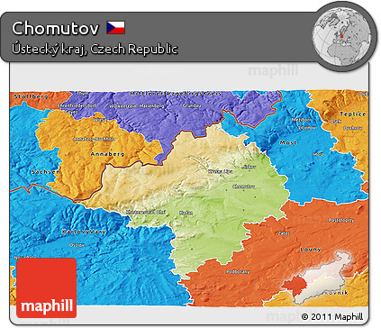 Physical 3D Map of Chomutov, political outside