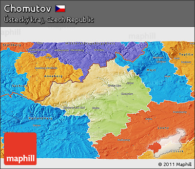 Physical 3D Map of Chomutov, political outside