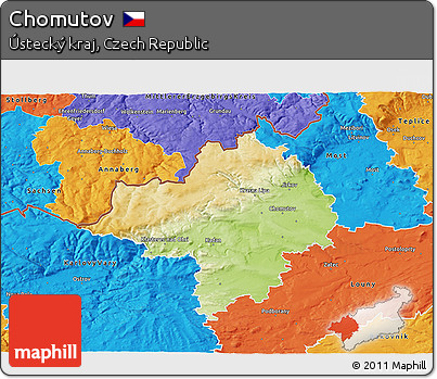 Physical 3D Map of Chomutov, political outside