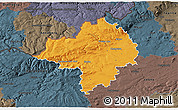 Political 3D Map of Chomutov, darken, semi-desaturated