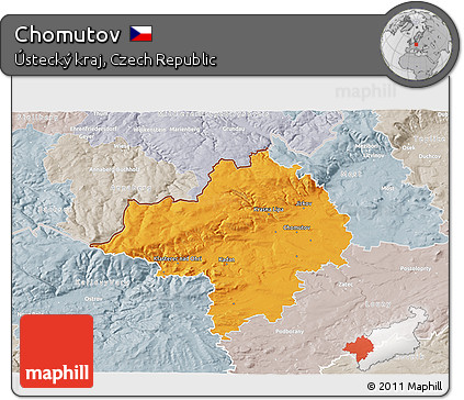 Political 3D Map of Chomutov, lighten, semi-desaturated
