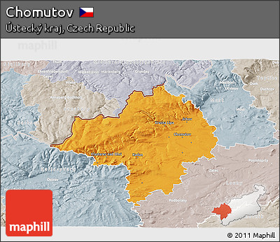 Political 3D Map of Chomutov, lighten, semi-desaturated