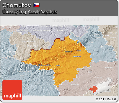 Political 3D Map of Chomutov, lighten, semi-desaturated