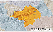 Political 3D Map of Chomutov, lighten, semi-desaturated
