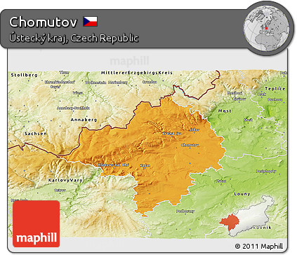 Political 3D Map of Chomutov, physical outside