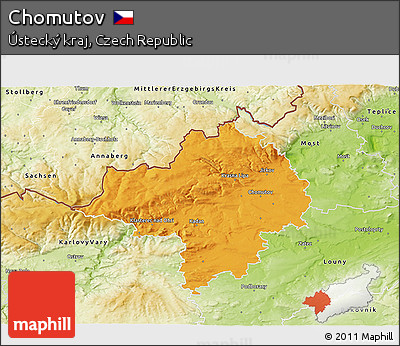 Political 3D Map of Chomutov, physical outside