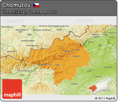 Political 3D Map of Chomutov, physical outside