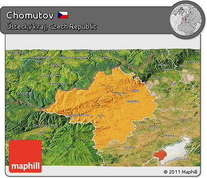 Political 3D Map of Chomutov, satellite outside
