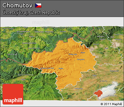 Political 3D Map of Chomutov, satellite outside