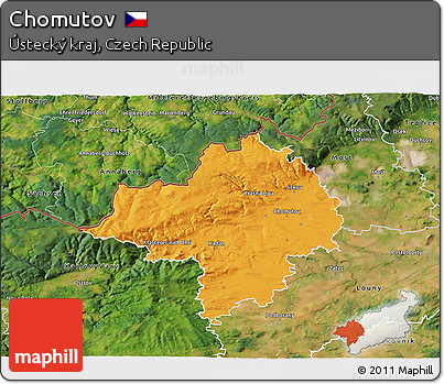Political 3D Map of Chomutov, satellite outside