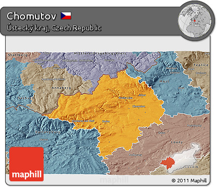 Political 3D Map of Chomutov, semi-desaturated