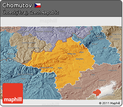 Political 3D Map of Chomutov, semi-desaturated