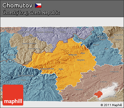 Political 3D Map of Chomutov, semi-desaturated