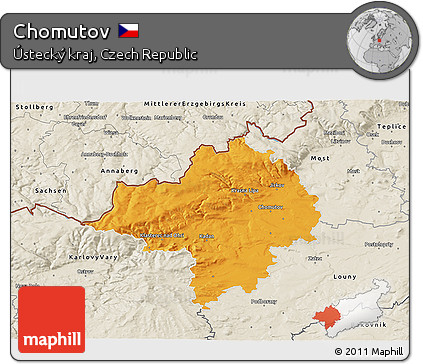 Political 3D Map of Chomutov, shaded relief outside