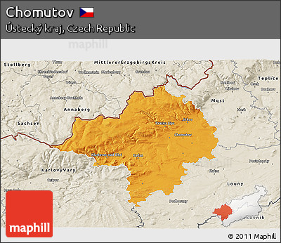 Political 3D Map of Chomutov, shaded relief outside