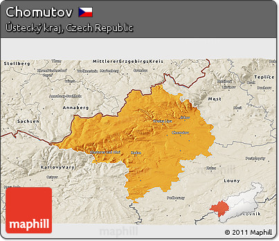 Political 3D Map of Chomutov, shaded relief outside