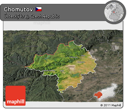 Satellite 3D Map of Chomutov, darken, semi-desaturated