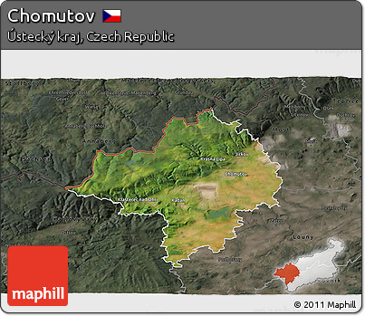 Satellite 3D Map of Chomutov, darken, semi-desaturated