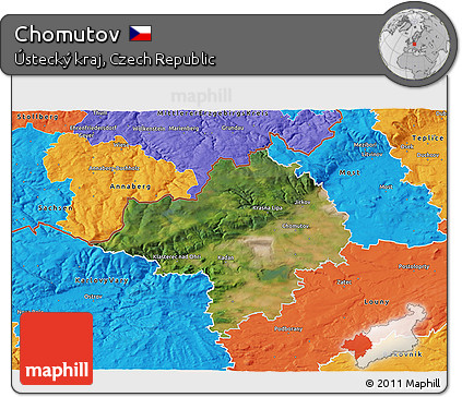 Satellite 3D Map of Chomutov, political outside