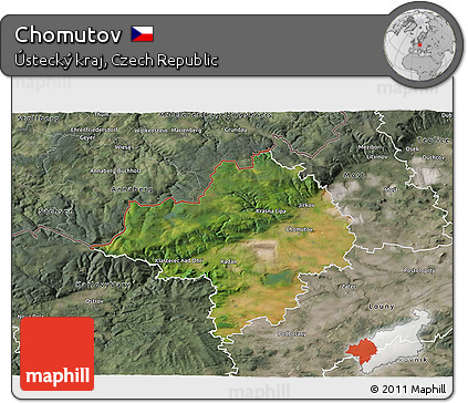 Satellite 3D Map of Chomutov, semi-desaturated
