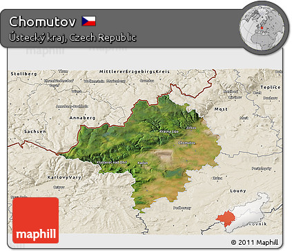 Satellite 3D Map of Chomutov, shaded relief outside