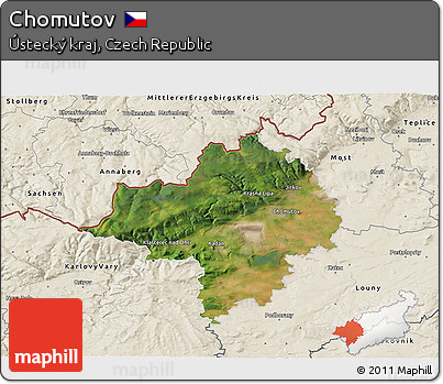 Satellite 3D Map of Chomutov, shaded relief outside