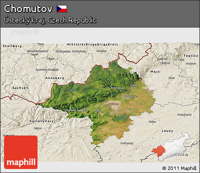 Satellite 3D Map of Chomutov, shaded relief outside