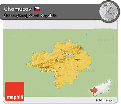 Savanna Style 3D Map of Chomutov, single color outside