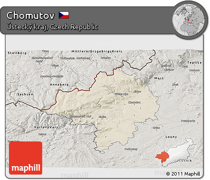 Shaded Relief 3D Map of Chomutov, semi-desaturated