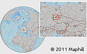 Gray Location Map of Chomutov, within the entire country, hill shading