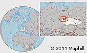 Gray Location Map of Chomutov, highlighted country, highlighted parent region, hill shading