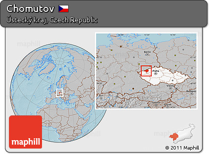 Gray Location Map of Chomutov, highlighted country, hill shading