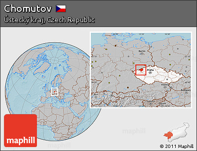 Gray Location Map of Chomutov, highlighted country, hill shading