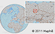 Gray Location Map of Chomutov, highlighted parent region, within the entire country, hill shading