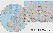 Gray Location Map of Chomutov, highlighted parent region, hill shading
